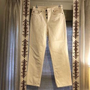 The Row bone colored straight leg cropped Jeans